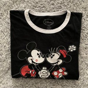 Retro Mickey and Minnie Mouse Ringer T-Shirt. Women's XL. Authentic Disney.